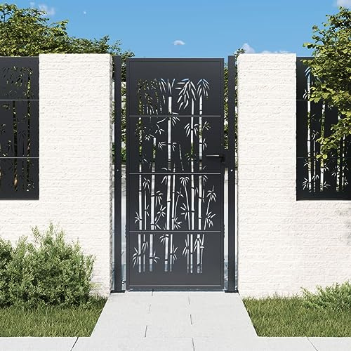 Portail de Jardin, en Acier Galvanisé avec Revêtement Poudre, Design Bambou Découpé Laser, Portail de Jardin Verrouillable, pour Clôture Jardin et Terrasse, Couleur Anthracite, 105 x 205 cm