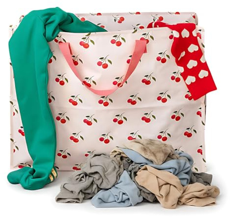 LS-LebenStil XXL Jumbo Bag Cherry Kirschen 55x48cm Aufbewahrungstasche | Tragetasche Einkaufstasche mit Reißverschluss | Riesentasche Shopper Tasche Unterbettkommode Organizer Aufbewahrungsbox