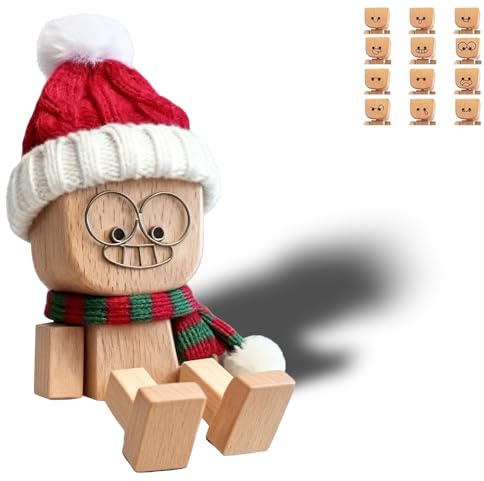 Weihnachten Wackelfigur Auto, Schüttelmann aus Holz, Charmante kleine Holzfigur aus 12 Magnetischen Ausdrücke Schwankt, Shaking Wooden Man Figur, Handgefertigt Kreatives Autozubehör Dekoration (#N)
