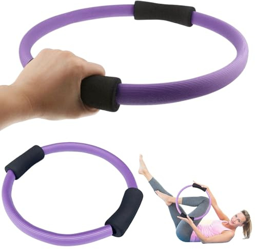 Anillo de Pilates para Mujer Anillo de Pilates NBR de 14 Pulgadas Yoga de Color púrpura con Mango de Espuma Equipo portátil para el hogar, Gimnasio, Ejercicio de Muslos