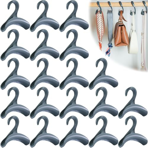 Ganci per Borse e Appendiabiti, 20 Pezzi Gancio Portaborse in Plastica Bianca, Organizzatore Armadio per Zaini, Sciarpe, Cinture e Cravatte (20, Grigio)
