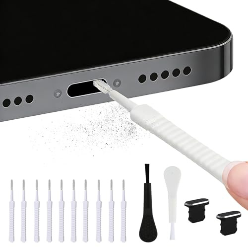12-Piece Portable Phone Cleaner Kit for USB-C Ports, Multi-Purpose Charging Port Cleaning Kit with Anti-Static Brushes and Foam Tips, Mobile Phone Cleaning Kit for Speakers and Sockets