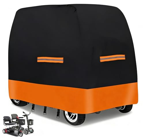 Mobility Scooter Covers for Outside Storage, 210D Oxford Fabric Electric Scooter Cover, Waterproof Outdoor Scooters Rain Cover, Waterproof and Reflective Strips,3 Buckles and Large Bag(L 55x 26x36)