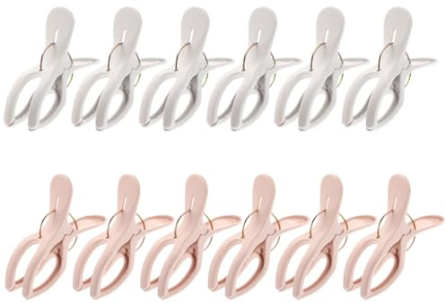 GETAJGHSD 12pcs Large Quilt Clips Windproof Non-Slip Plastic Blanket Holders for Clothes Drying and Stroller Sunshade Fixing Gray Light Pink Sets