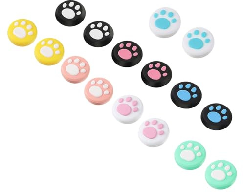 Lurrose Copri Pulsanti Joystick a Zampa di Gatto in Silicone 16 Pezzi, Tappi per Levette Analogiche Antiscivolo, Copertura Protettiva per Controller Console, Migliorano Stile Casuale