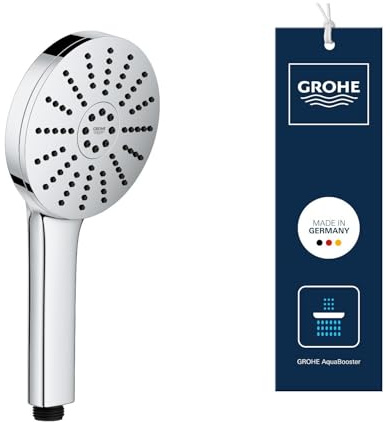 Alcachofa de Ducha GROHE Vitalio Joy+ 120, 3 chorros: Lluvia, Jet, Booster (Ø120mm, ahorro 6,3 l/min, antiquemaduras, montaje universal), Cromo, 1348630000