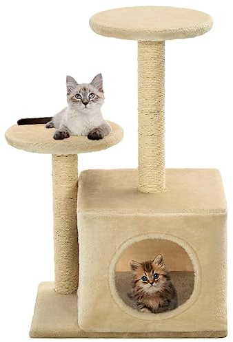 Ziaphsol Arbre à chat en sisal - 60 cm - Beige - Pour appartement et balcon - Avec grotte plateformes - Colonnes à griffer, matériau en bois, peluche et corde en sisal pour grimper et gratter