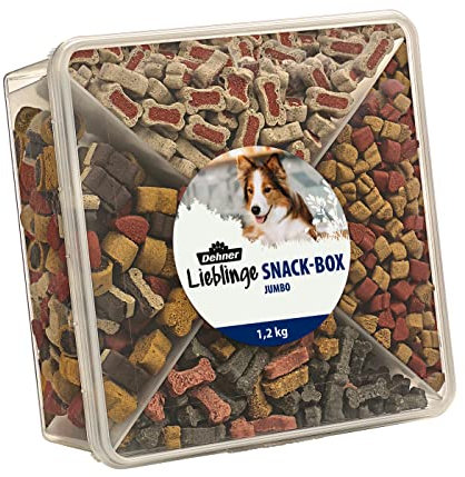 Dehner Lieblinge Hundesnack, Hundeleckerli zuckerfrei, Snackbox Jumbo, für ausgewachsene Hunde, mit 4 verschiedenen Sorten, 1.2 kg