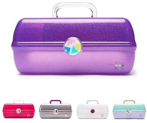 Caboodles On-The-Go sminklåda för flickor, lila glitter, organiseringslåda i hårdplast, inbyggd spegel, säker spärr för säker resor, rymlig förvaring för stora föremål