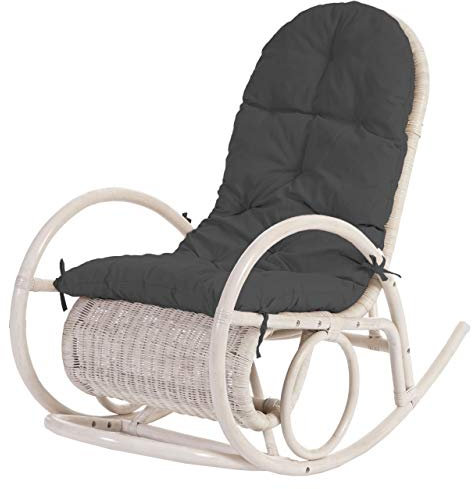 Schaukelstuhl Esmeraldas, Schwingsessel Rattansessel, weiß - Auflage grau