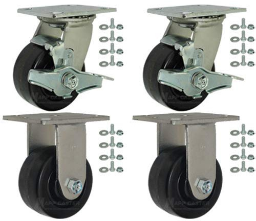 BBQ Pit Caster Set | 4 Phenolic Caster Kit with Mounting Hardware, 3,200 Lbs. Capacity - Mapp Caster