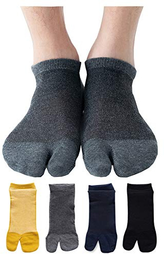 UBUMO Men's Flip Flop Socks Tabi Split Toe Geta Wicking Cotton Pack of 4 Color 14 (No Show Style)