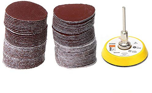 Lot de 60 disques de ponçage à grain mixte de 50 mm avec support et adaptateur pour perceuse pour le polissage du bois, du métal, de la pierre artificielle.