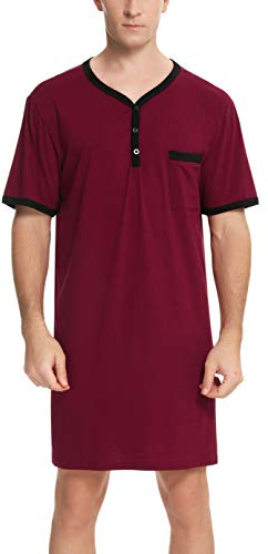Enjoyoself Men's Cotton Pyjama Tops Soft Breathable Nightgown Knee Length Night Shirts Short Sleeve Nightwear Lounge Wear