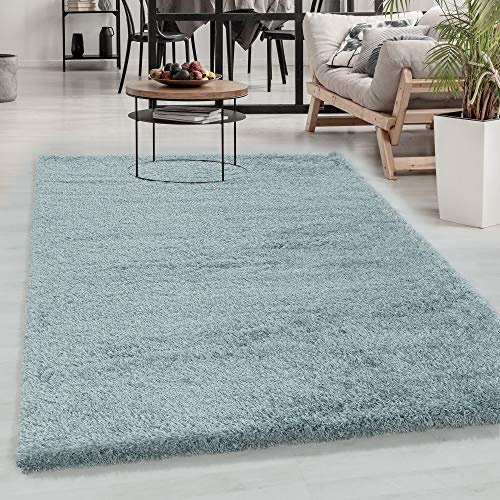Carpetsale24 Shaggy Hochflor Teppich Blau 280x370 cm Extra Weich & Waschbar - Jute Rückseite für Fußbodenheizung, Einfarbig & Flauschig für Wohnzimmer & Schlafzimmer