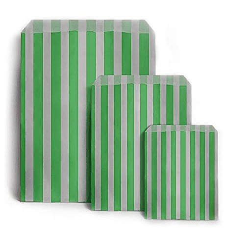 Sabco - 100 Green Sweet Candy Striped Paper Bags 7 x 9 for Confectionary Party Favour Pick n Mix Wedding Sweets Gift Bag (100, 7 x 9)