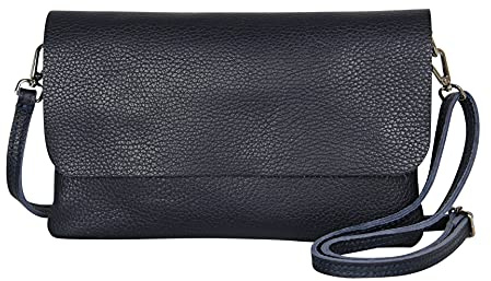 AmbraModa GLX11 - Damen Umhängetasche, Clutch, Handytasche aus echtem Leder mit abnehmbarem und verstellbarem Schultergurt, geeignet für Handys und Tablets bis zu 7 Zoll