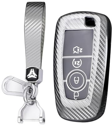 ontto Autoschlüssel Hülle Passt für Ford F-150 Focus Edge Explorer 5 Mondeo MK4 Escort Trurus Titanium Mustang Ranger Schlüsselcover Schlüsselanhänger Schlüsselhülle Schlüsselschutz 3 Tasten-Silber