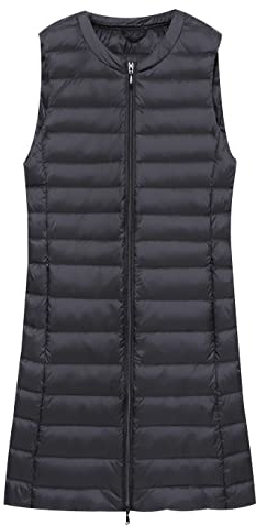 Chaleco Plumas Ultralight Mujer Largo Chalecos Plumiferos Mujer Chaleco Plumon Qcolchado Sin Mangas Mujer Chaqueta Pluma Chaquetón Plumífero Sin Mangas Mujer Chaleco Guateado Down Vest Mujer Negro XXL