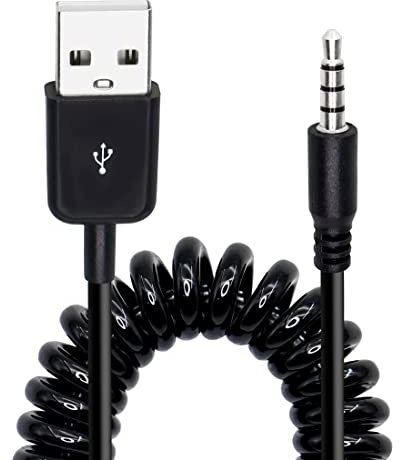 YACSEJAO USB auf 3,5-mm-Audiobuchse Spiralkabel 3,5-mm-Stecker AUX-Audiobuchse auf USB 2.0-Stecker Ladekabel Adapterkabel für MP3-Player, Kopfhörer