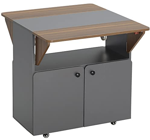HOMCOM Esstisch Klappbar 2-4 Personen 70 x 83 x 75 cm Hellgrau+Dunkelbraun | Mobiler Küchentisch, Esstisch mit Rolle und Stauraum, Esszimmertisch für Kleine Räume