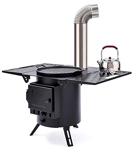Camping Tent Stove,Portable Carbon Steel Stove,High Efficiency Secondary Burn Stove for Tent with Large Firebox Wood Stove with Fire Hook and 3 Fire Rings for Home and Outdoor Cooking Heating(Color:A)