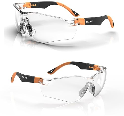 DEX FIT SG210 │ Gafas de seguridad, visión clara, lentes antivaho, cómodas y duraderas, patas antideslizantes ajustables, protección UV