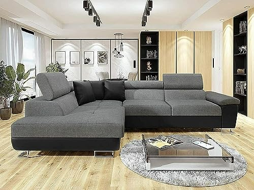 Anton - Sofa - Storage - Sofa Bed - Black/grey - Faux leather/fabric (Black/Grey, Left hand corner and Right hand corner) (Left Hand Corner)
