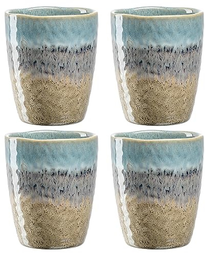 LEONARDO HOME Matera Becher Set 4-teilig - Tassen aus Keramik - Inhalt 300 ml - Handarbeit - Mikrowellengeeignet, spülmaschinenfest - 4er Set in blau/anthrazit/beige, 022818
