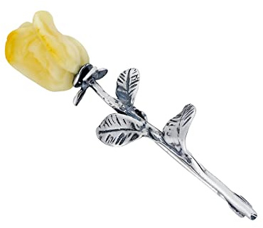 Spilla da donna in argento 925 ossidato, ambrato intagliato a mano, piccola spilla in argento con rosa ambra, colore latte 2 g, Argento sterling, Ambra