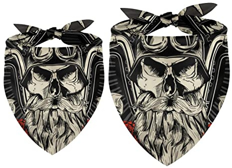 Hundehalstuch, Vintage-Biker-Totenkopf-Haustierschal, Chiffon-Bandana, dreieckiges Lätzchen, Zubehör für kleine, mittelgroße und große Hunde, Welpen, Haustiere, 2 Stück