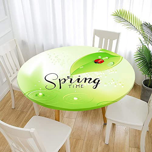 Morbuy Rund Tischdecke Elastisch, Lotuseffekt Tischdecke Abwaschbar Tischdecken Frühling Drucken Gartentischdecke Indoor Outdoor Tischtuch (Durchmesser 200cm,Marienkäfer)