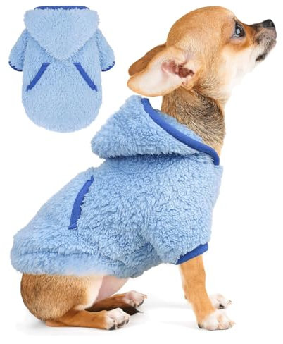 Small Dog Sweater Fleece Dog Hoodie Small Dogs Girl Boy Winter Warm Puppy Clothes for Chihuahua Teacup Yorkie Soft Stretchy Tiny Dog Outfits Cat Sweater Pet Clothing Blue S