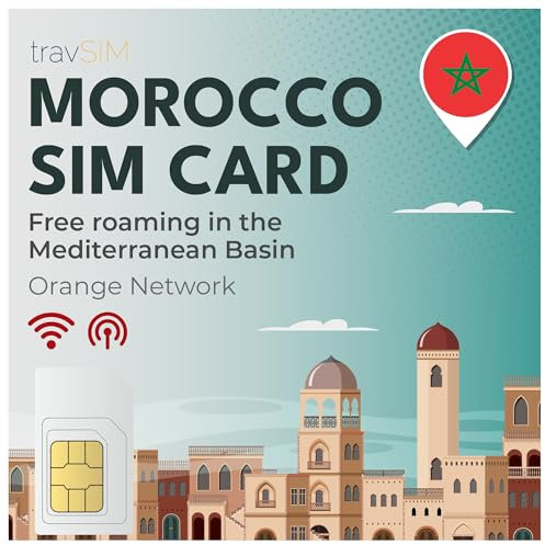 travSIM Carte SIM Maroc | Réseau Orange | 10 GB Mobile data | Hotspot disponible | Free roaming dans le bassin méditerranéen | Le plan de la Carte SIM Maroc Telecom est valable 14 jours.