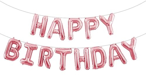 Ponmoo Folie Luftballons Happy Birthday Banner Kit - Roségold, Party Dekorationen Ballons, Geburtstagsparty Folienballons Gute zum Geburtstag