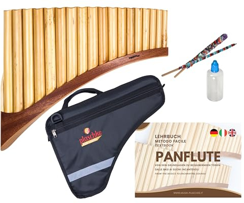 Plaschke Panflöte Konzert, Bundle mit Tasche, Lernbuch, Pflege-Set, 18 Töne C-Dur