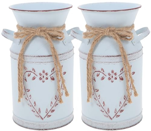 2 Pièces Composition en Forme De Coeur Bidon De Lait Rustique Contenant Pot De Jardin Vase Cruche Minable Jardinières pour Plantes D'intérieur Arrosoir Métal France Le Fer