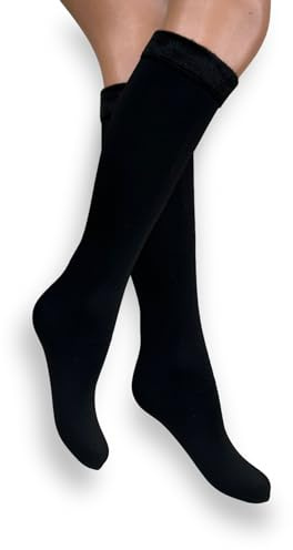DREAM SOCKS Termiska knästrumpor för kvinnor, med inre hår, vinterräkor, hög värmeisolering tung., 3 x svart, 35-40 EU