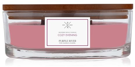 Purple River Candle Duftkerze im Glas mit Deckel | Cozy Evening | Duftkerze Jasmin | Duftkerze Holzdocht | Kerze im Glas | Raumduft für Zuhause (310g)
