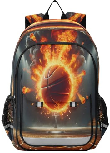 RPLIFE ananas man bokväska barn, pojkar grundskola ryggsäck, barn stor ryggsäck, Basket on Fire, One Size