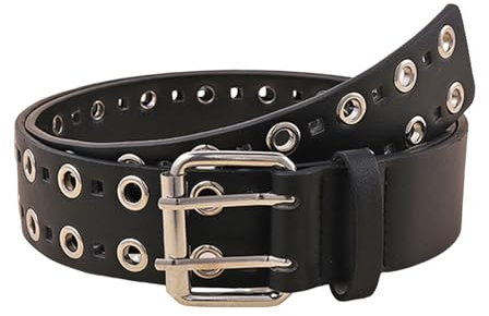AGUTALITHIC Nietengürtel Damen Und Herren Doppelloch Gürtel Mit Punk Style Ösen Hohl Ledergürtel Metall-rollschnallen Hip Hop Rock Guertel Für Oder Gothic-Outfits
