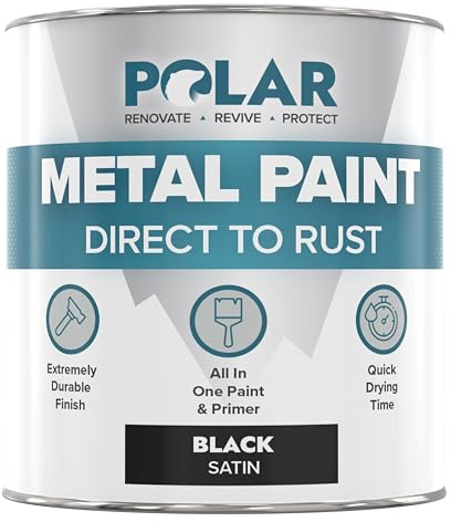 Polar Metal Paint - 500ml | Satin Black | Direct to Rust All-in-One Primer, Undercoat, and Topcoat in One | Rust-Resistant Black Paint for Metal, Steel, Aluminium & Galvanised Iron | 3-in-1 Metal Paint, Primer, Undercoat and Topcoat, Direct to Rust, Steel, Aluminium and Galvanised Iron, Satin Black