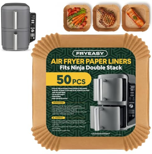 Air Fryer Paper Liners for Ninja Double Stack: Fits SL400UK 9.5L and SL300UK 7.6L, Disposable Non-Stick Parchment Paper Baking Sheets, 50 Pieces