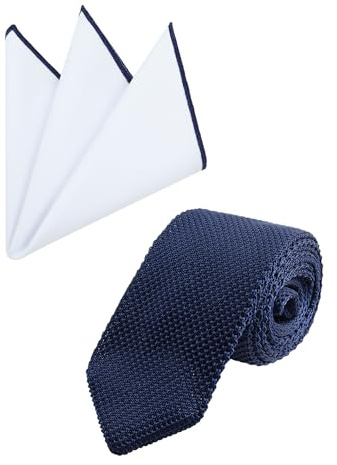 WANYING Herren 7cm Schmale Strickkrawatte & Einstecktuch Sets - Gestrickte Narrow Krawatte Binder Schlips Knit Tie