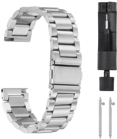 QUARKZMAN Acero Inoxidable Reloj Correas 18 Mm Mariposa Cierre Con Revestimiento Metálico Liberación Rápida Acero Sólido Cadena Con Adaptador Para Reloj Inteligente Tono Plateado