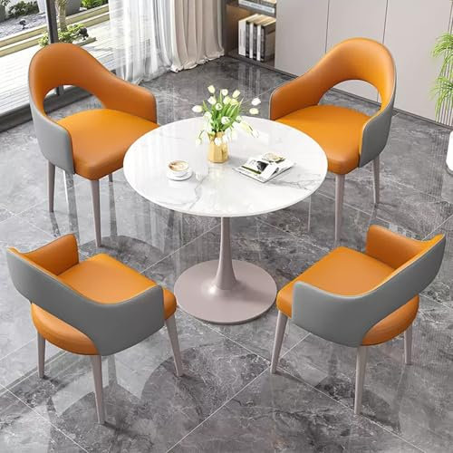 Snaweo Büro-Konferenz-Empfangstisch, Küchentisch mit 4 Weiches Kissen Stühlen, Empfangstisch und Stuhlkombination, Verhandlungstisch, für Esszimmer Küche Wohnzimmer(Gray+Orange)