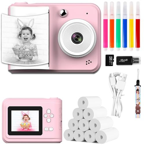 Appareil Photo Numérique Instantané, avec Papier d'impression & Carte TF 32G, Caméra Vidéo avec Stylos Colorés pour Le Bricolage, Chapeaux Costume Accessoire Déguisement