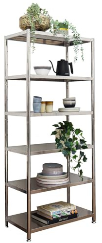 shelfr Edelstahl Regal bis 240kg - 6 Ebenen Schwerlastregal Küche 74x41x170 - Metallregal Stahlregal Lastenregal 40 tief - Standregal Lagerregal Vorratsregal für Abstellraum Speisekammer Kellerregal