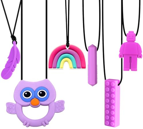 Collane da masticare per bambini sensoriali, 6 pezzi, viola, collana da masticare sensoriale, giocattoli per autismo ADHD, bambini, ragazze, ragazzi, adulti, in silicone