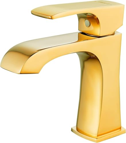 BELZ Robinet Salle Bain Or Laiton Monobloc Bec Cascade Moderne Mitigeur Lavabo, avec Flexibles G3/8’’